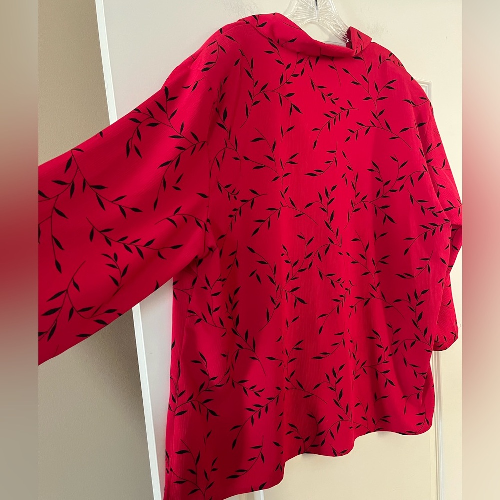 Notations Red Leaf Print Button Down Blouse Women… - image 3